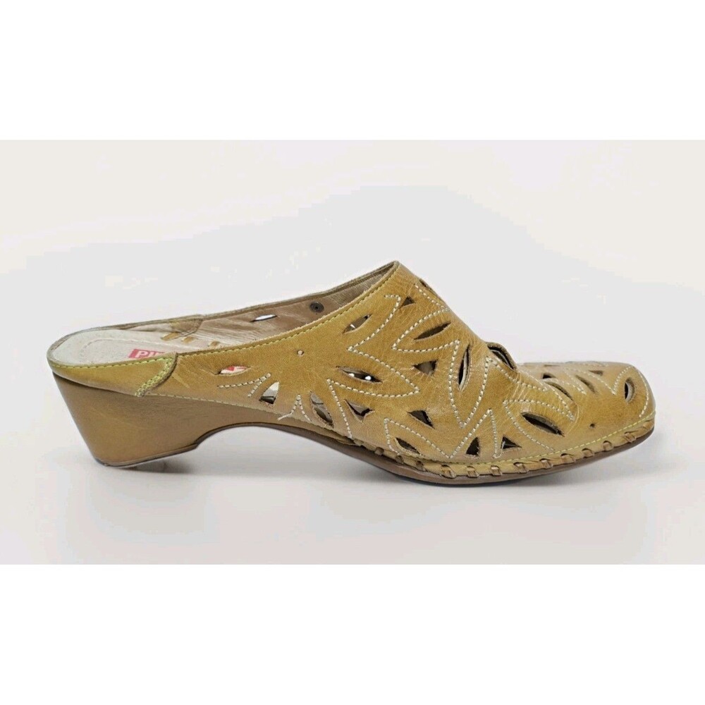 Pikolinos Women's 10.5-11 Slip On Mule Clog Laser Cut Floral Pattern Leather - Picture 4 of 12